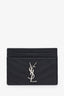 Saint Laurent Black Grain de Poudre Matelasse Chevron Leather Card Holder