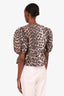Ganni Leopard Poplin Bow Peplum Top Size 38