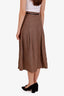 Gucci Brown Houndstooth Linen Pleated Chain-Link Accent Midi Skirt Size 38