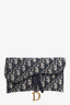 Christian Dior Navy Blue Oblique Jacquard Small Saddle Pouch On Chain with Insert
