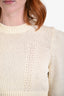 Pre-loved Chanel™ 2001 Cream Ribbed Knit Cropped Crewneck Sweater Size 34