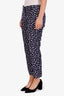 Pantalon Prada bleu marine et blanc en nylon à motifs, taille 42