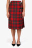 Burberry Red Wool Tartan Fringe Wrap Skirt Size 8 US