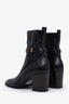 Saint Laurent Black Leather Square Toe Logo Ankle Boots Size 37.5