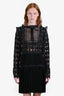 Self-Portrait Black Lace Pleated Long Sleeve Mini Dress Size 10