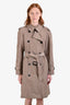 Burberry London Khaki Nylon Belted Midi Trench Coat Size 10