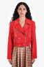 Cinq a Sept Red Vegan Leather Zoe Moto Jacket Size M