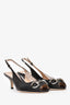 Gucci Black Leather Horsebit Slingback Kitten Heels Size 37.5