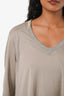 Brunello Cucinelli Taupe Long Sleeve Beaded Detail Top Size S