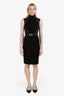 Versace Black Leather/Studs Harness Belt Sleeveless Midi Dress Size 42