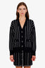 Pre-loved Chanel™ 23P Black Cashmere Striped CC Logo Cardigan with Mini Skirt Sizes 36 and 34