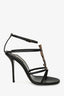 Saint Laurent Black Leather Antique Gold Cassandra Sandal Heels Size 36.5