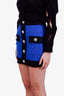 Balmain Blue/Black Frayed Tweed Button Mini Skirt Size 34