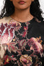 Antonio Marras Black/Multicolour Satin Floral Ruched Midi Short Sleeve Dress Size S