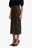 Favorite Daughter Green/Black Leopard Print Satin Midi Skirt Size M