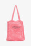 Prada Pink Raffia Crochet Logo Embroidered Tote Bag