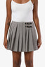 Miu Miu 2024 Brown Gingham Check Buckle Detail Pleated Mini Skirt Size 38