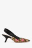 Christian Dior Floral Embroidered Calfskin Beaded 'Sweet D' Slingback Pumps Size 37.5