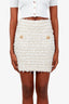 Balmain White/Gold Sequin Frayed Embellished Tweed Mini Skirt Size 40