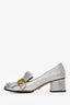 Gucci Metallic Silver Leather GG Block Heels Size 38