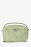 Prada Green Crochet Leather Raffia-Effect Mini Pouch with Strap