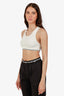 Pre-loved Chanel™ 18P Cream Ribbed Knit Embossed CC Cropped Tank Top Size 36