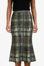 Victoria Beckham Green Knit Check Maxi Skirt Size 1