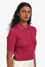 Gucci Pink Knit Sparkly Ribbed Polo Short Sleeve Top Size L