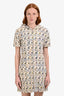 Pre-Loved Chanel™ Cream/Blue Fringe Tweed Cotton Silk Blend Zip Up Hooded Dress Size 38