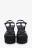 Saint Laurent Black Woven Leather Tribute Espadrille Wedge Sandals Size 37