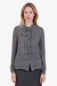 Oscar de la Renta Black/White Silk Blouse with Scarf Size 2