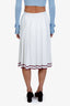 Gucci White/Red Trimmed Pleated Midi Skirt Size M