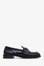 Prada Black Brushed Leather Logo Loafers Size 37.5