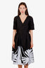 Carolina Herrera Black/White Palm Print Short Sleeve Midi Dress Size 8