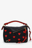 Loewe Black/Red Calfskin Heart Print Small Puzzle Bag with Strap