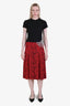 Gucci Red/Black Knit Leopard Print Pleated Midi Skirt Size Small
