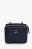 Pre-loved Chanel™ 2023 Caviar Leather Navy Mini Vanity Case with Chain