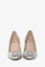 Manolo Blahnik Silver Metallic Leather Crystal Embellished Hangisi Heels Size 36.5