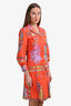 Etro Orange Multicolour Floral Print Long Sleeve Shirt Midi Dress Size 46