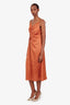 Sandro Brown Crystal Embellished Satin Ruched Maxi Dress Size 38