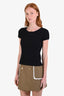 Hermès Black Silk Cotton Knit Ribbed Short Sleeve T-Shirt Size 34