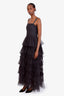Brunello Cucinelli Black Mesh Feathered Midi Dress Size S