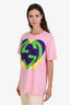 Gucci Pink/Multicolour GG Heart Detail Crewneck Shirt Size XS