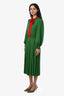 Gucci x Sony Music Green/Red Logo Embroidered Long Sleeve Pleated Midi Dress Size S