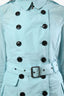 Burberry Brit Light Blue Nylon Double Breasted Short Trench Coat Size 6 US with Belt