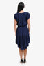 Ramy Brook Slk Navy Ruffled Shoulder Hem Short Sleeve Midi Dress Size XS