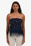 Staud Navy Feather Trimmed Shell Embellishments 'Kirsten' Strapless Top Size XS