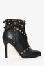 Valentino Black Leather Rockstud Bow Heeled Ankle Boots Size 36