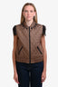 Brunello Cucinelli Brown Quilted Swarovski Crystal Rooster Feathered Vest Size 42