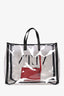 Valentino Garavani Black/Clear Leather and PVC 'Grande Plage' VLTN Logo Print Tote with Red Pouch